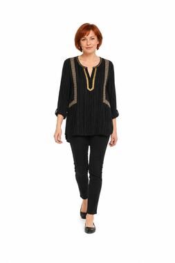 LR3618 J. Jill Embroidered Tunic Top Medium Tall Navy Gold Striped Boho